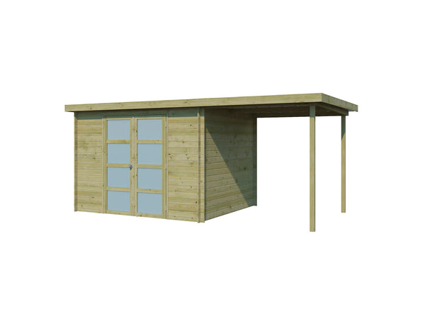 Gardenas Nice houten tuinhuis 295x250x209 cm blokhut geïmpregneerd + extensie 200cm