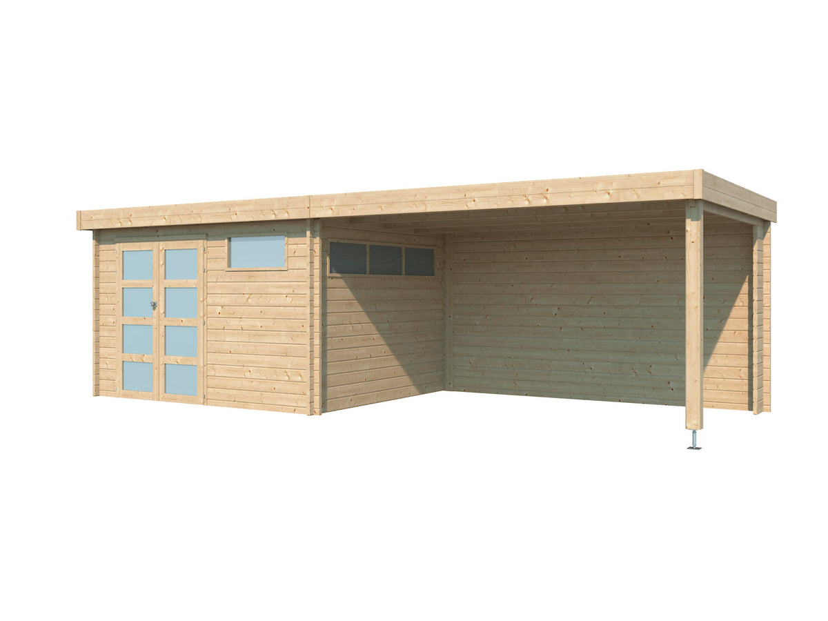 Woodlands Ottawa I houten tuinhuis 355x295x230 cm blokhut dakisolatie + extensie 400cm
