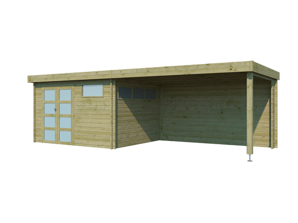 Woodlands Ottawa I abri de jardin en bois 355x295x230 cm chalet imprégné protection anticondensation + extension 400cm