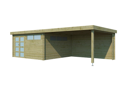 Woodlands Ottawa III houten tuinhuis 415x385x230 cm blokhut geïmpregneerd anticondensbescherming + extensie 400cm