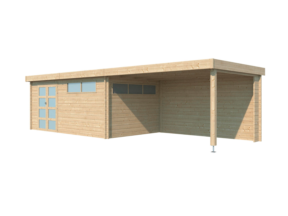 Woodlands Ottawa IV houten tuinhuis 505x295x230 cm blokhut dakisolatie + extensie 400cm