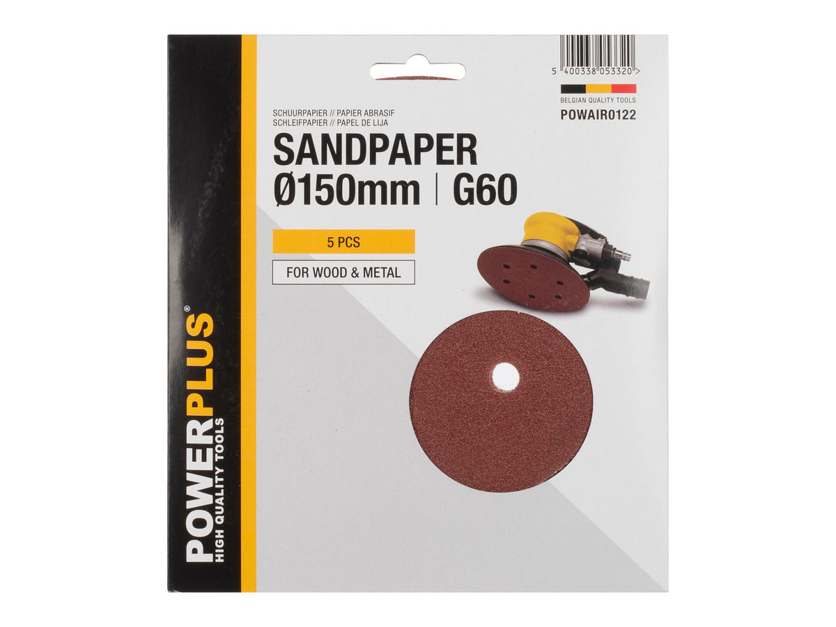 Powerplus POWAIR0122 schuurpapier K60 150mm 5 stuks