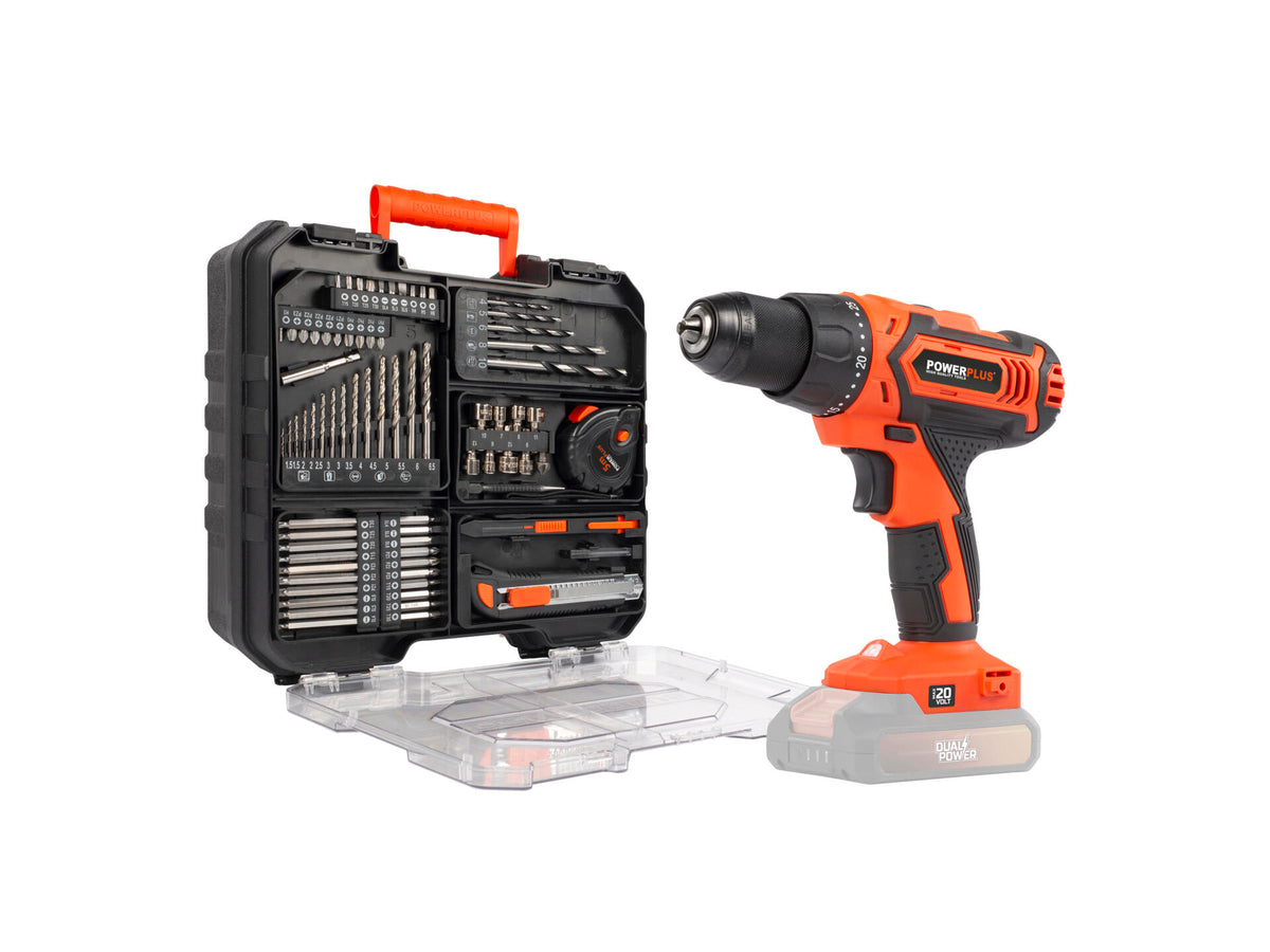 Powerplus Dual Power POWDP15110 accu schroefboormachine 20V Li-Ion zonder accu + 78 accessoires