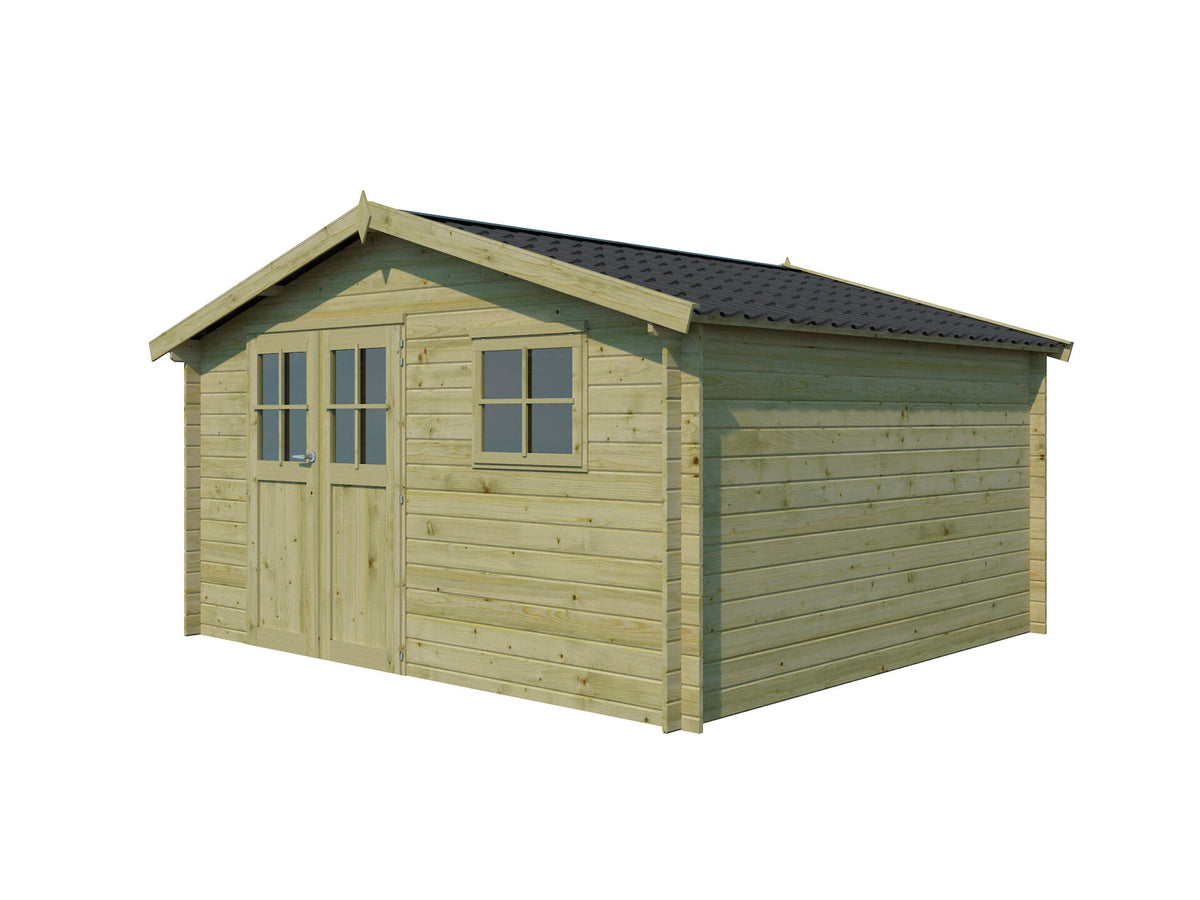 Gardenas Palermo XL houten tuinhuis 415x385x248 cm blokhut geïmpregneerd anticondensbescherming