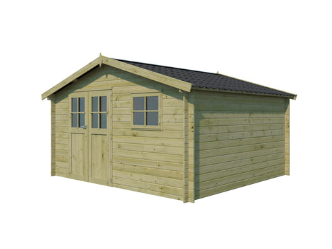 Gardenas Palermo XL houten tuinhuis 415x385x248 cm blokhut geïmpregneerd anticondensbescherming