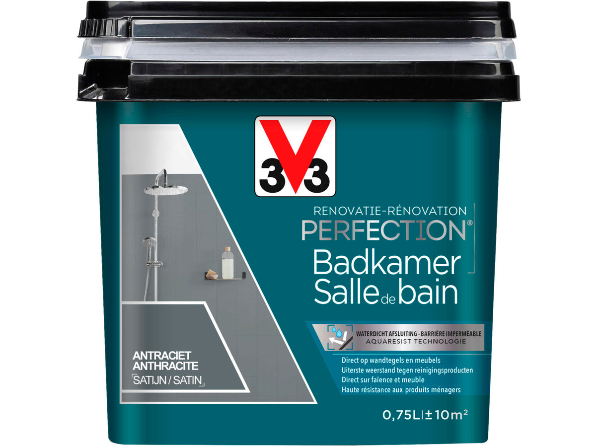 V33 Perfection renovatieverf badkamer zijdeglans 0,75l antraciet