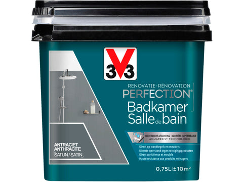 V33 Perfection renovatieverf badkamer zijdeglans 0,75l antraciet