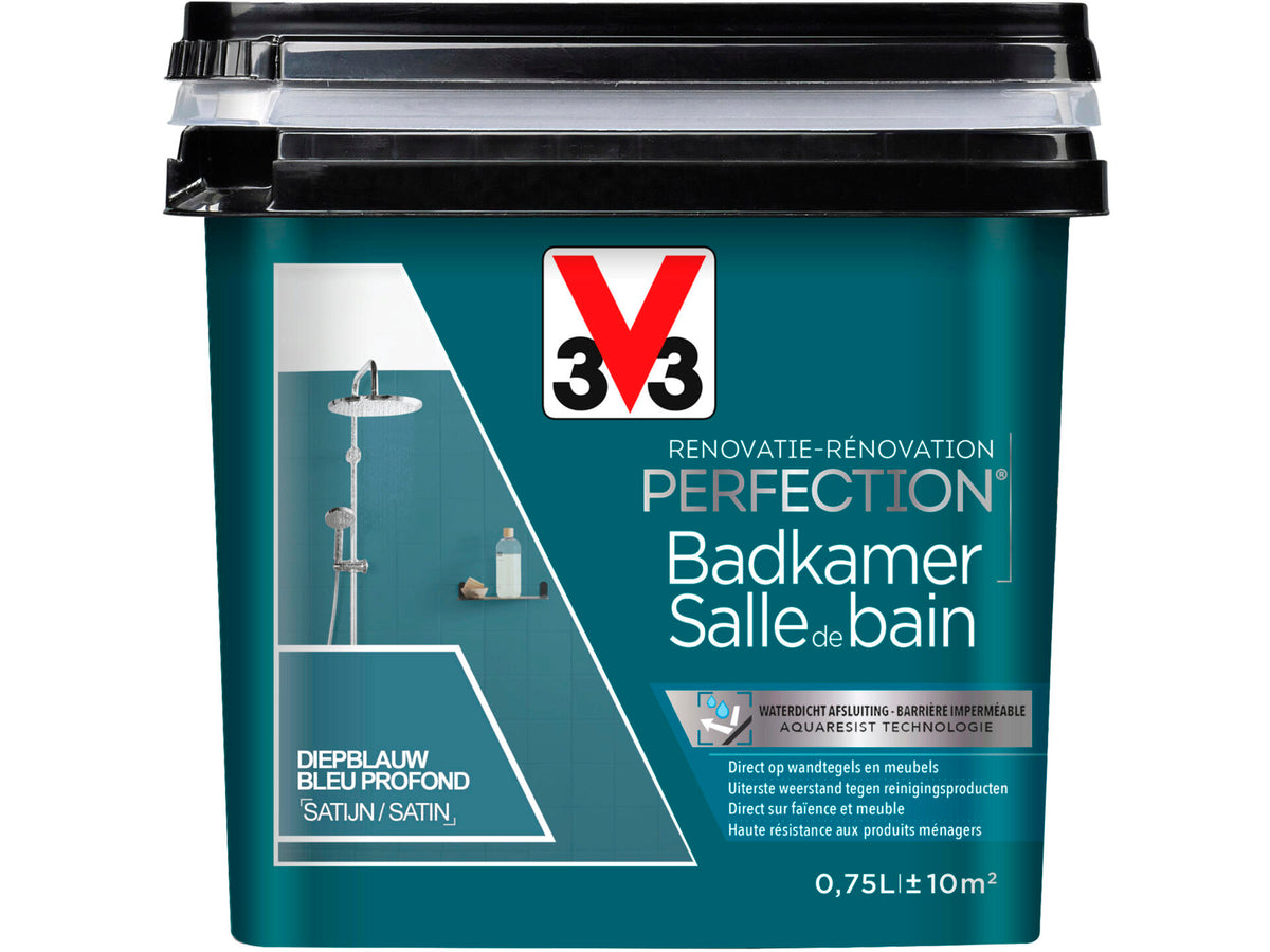 V33 Perfection renovatieverf badkamer zijdeglans 0,75l diepblauw