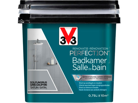 V33 Perfection renovatieverf badkamer zijdeglans 0,75l dolfijngrijs