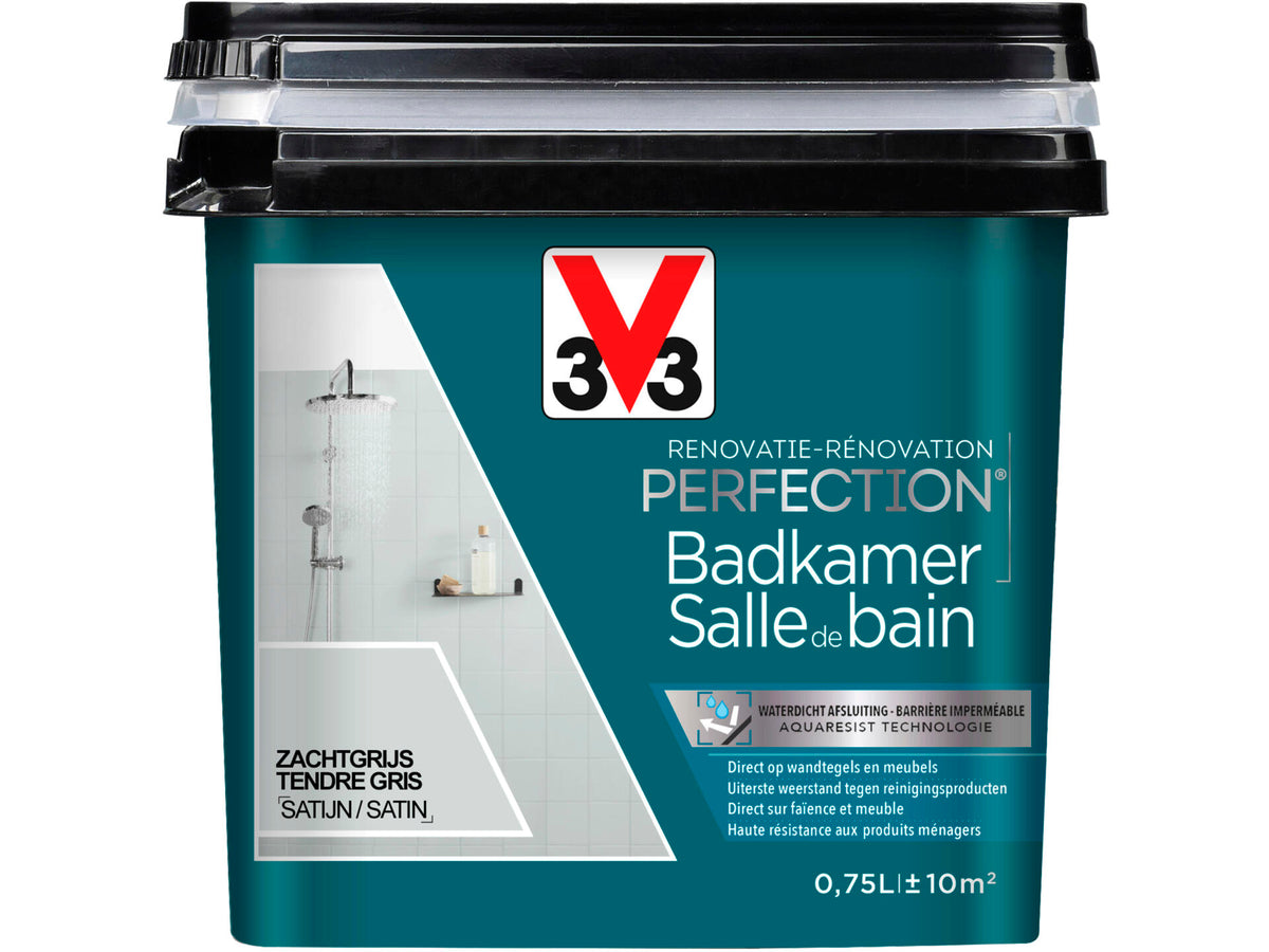 V33 Perfection renovatieverf badkamer zijdeglans 0,75l zachtgrijs