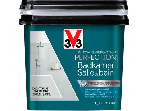 V33 Perfection renovatieverf badkamer zijdeglans 0,75l zachtgrijs