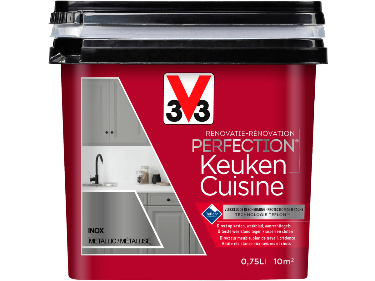 V33 Perfection renovatieverf keuken metallic 0,75l inox