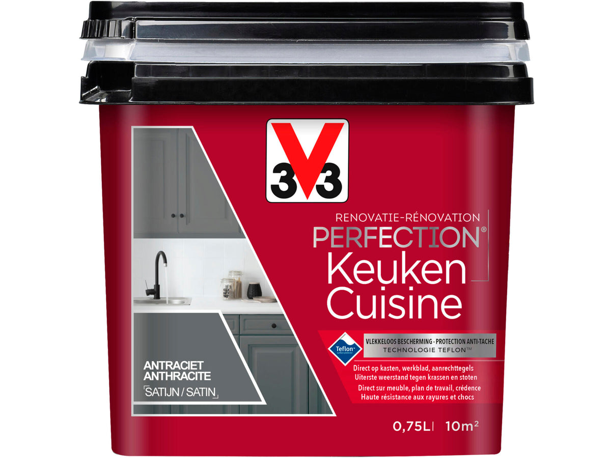 V33 Perfection renovatieverf keuken zijdeglans 0,75l antraciet