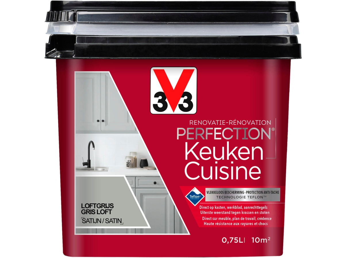 V33 Perfection renovatieverf keuken zijdeglans 0,75l loftgrijs