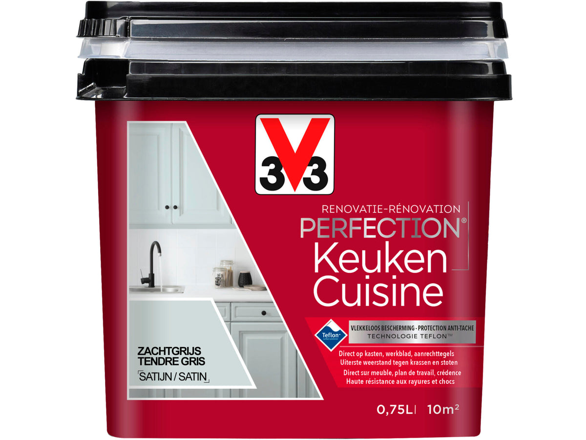 V33 Perfection renovatieverf keuken zijdeglans 0,75l zachtgrijs