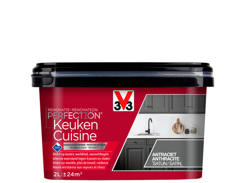 V33 Perfection renovatieverf keuken zijdeglans 2l antraciet