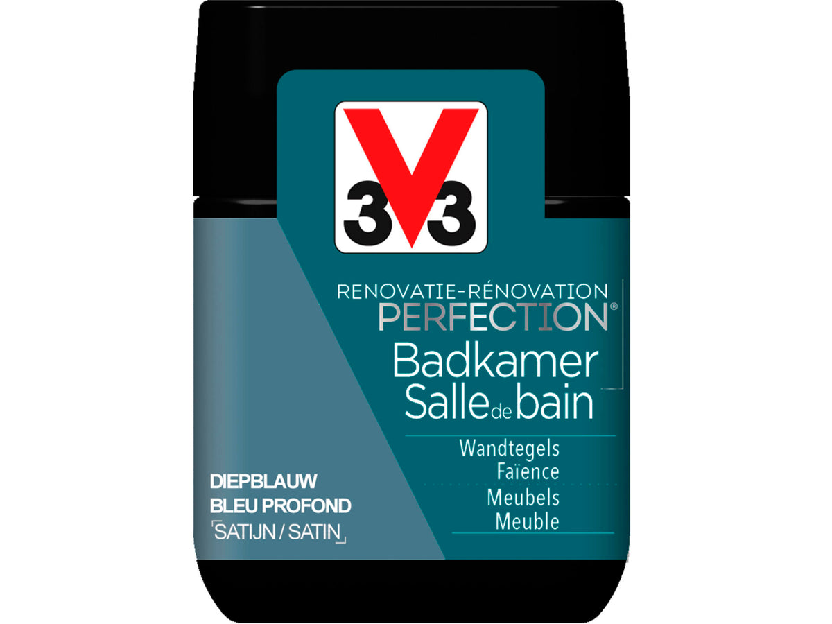 V33 Perfection tester renovatieverf badkamer zijdeglans 75ml diepblauw