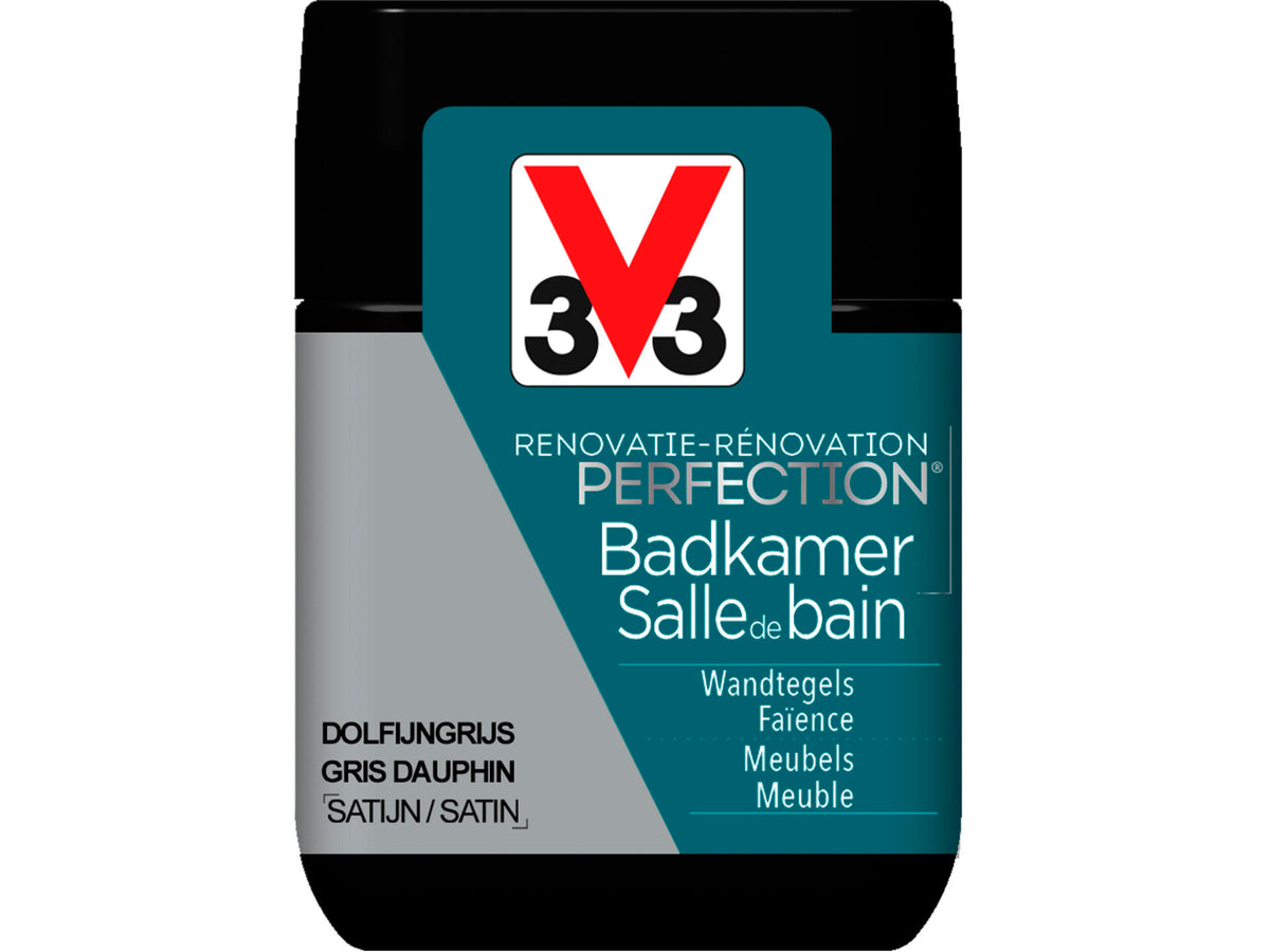 V33 Perfection tester renovatieverf badkamer zijdeglans 75ml dolfijngrijs