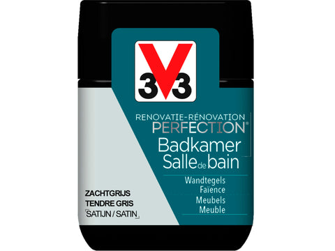 V33 Perfection tester renovatieverf badkamer zijdeglans 75ml zachtgrijs