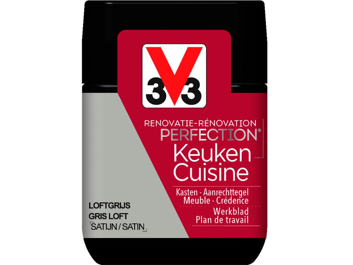 V33 Perfection tester renovatieverf keuken zijdeglans 75ml loftgrijs