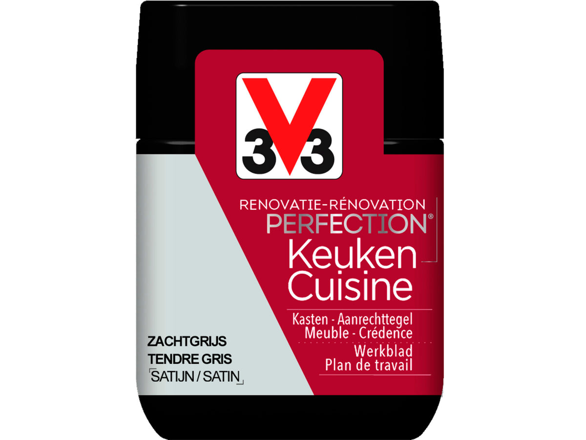V33 Perfection tester renovatieverf keuken zijdeglans 75ml zachtgrijs