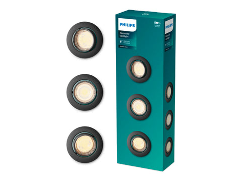 Philips Peridot inbouwspot GU10 7W zwart rond 3 stuks