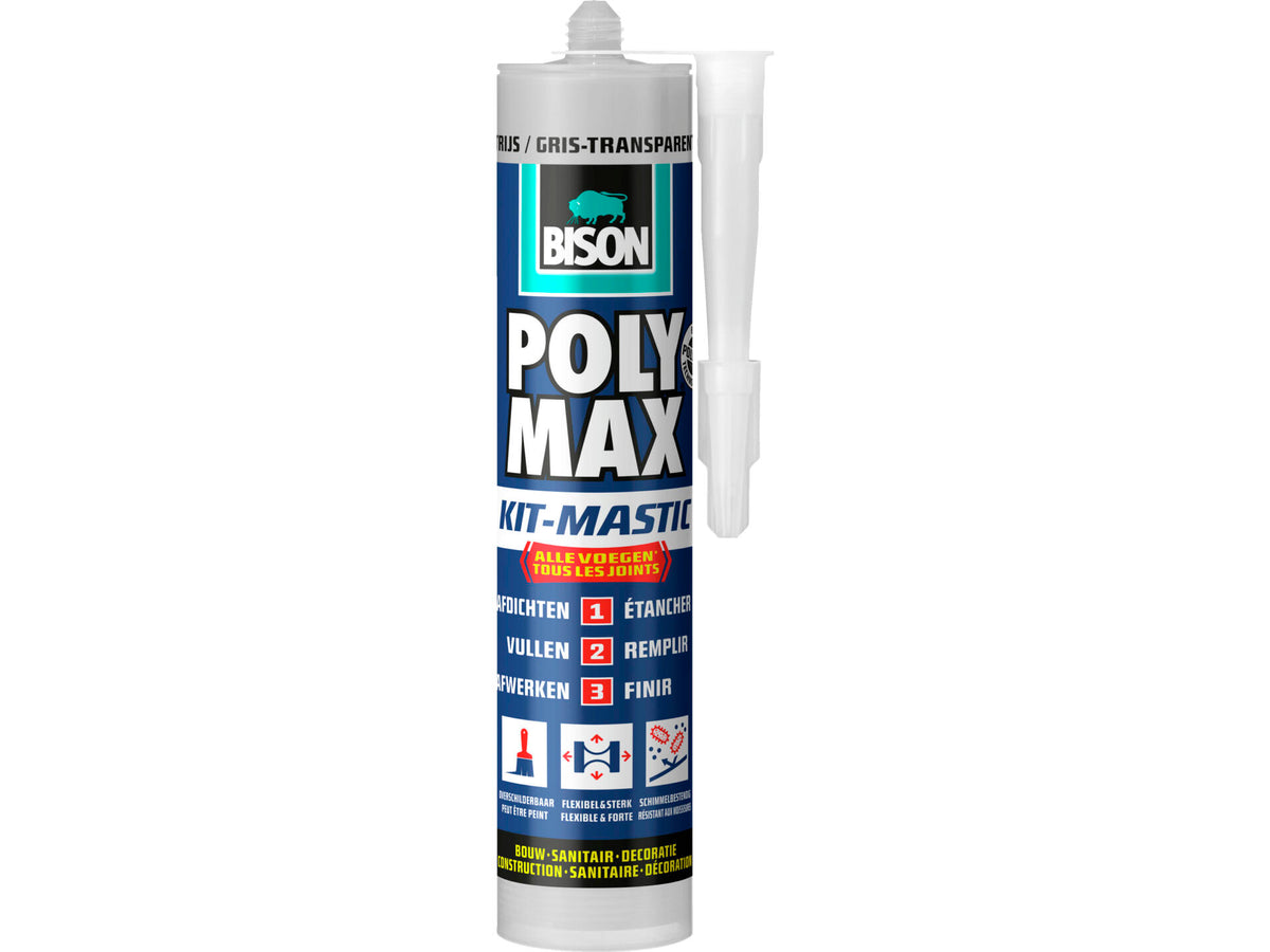 Bison Poly Max kit grijs transparant 280ml
