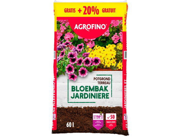 Agrofino Potgrond voor bloembakken 60l + 20% gratis