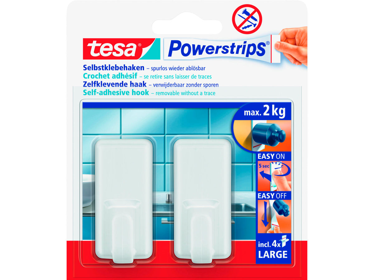 Tesa Powerstrips Classic zelfklevende haak 6,8cm 2kg wit 2 stuks