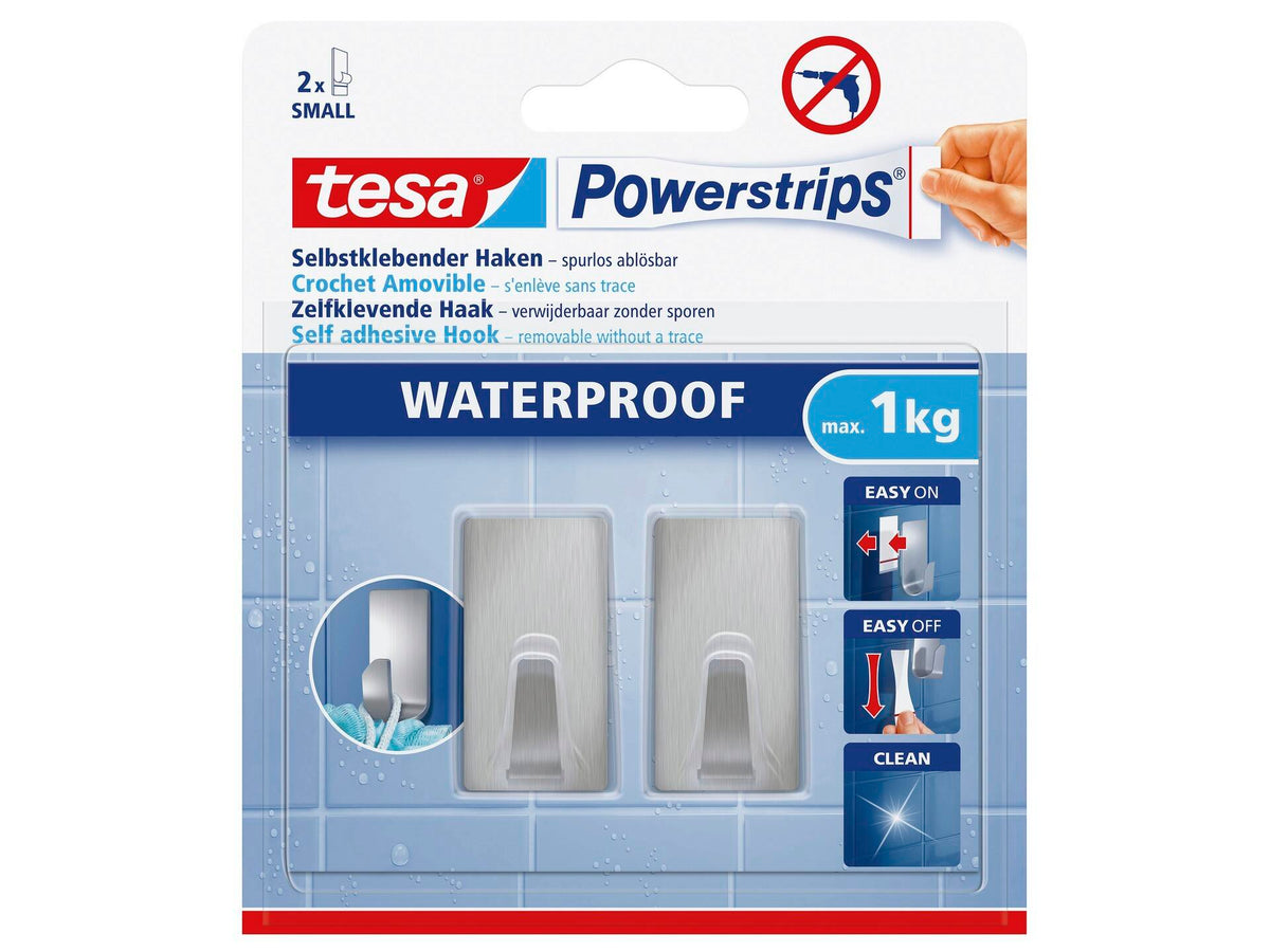 Tesa Powerstrips handdoekhaakje 4,5cm 1kg inox 2 stuks