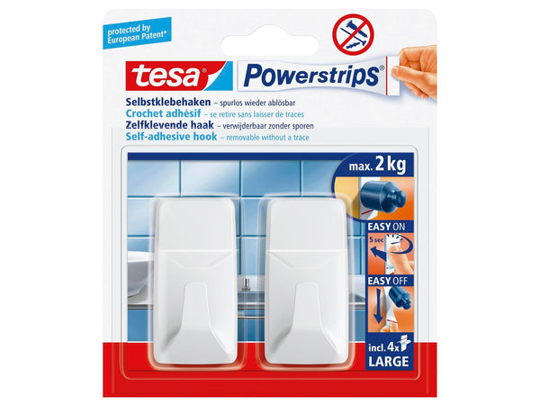 Tesa Powerstrips handdoekhaakje 7cm 2kg wit 2 stuks