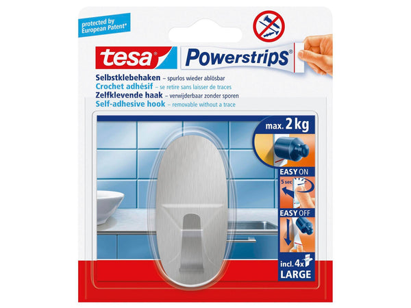 Tesa Powerstrips crochet adhésif 8cm 2kg inox