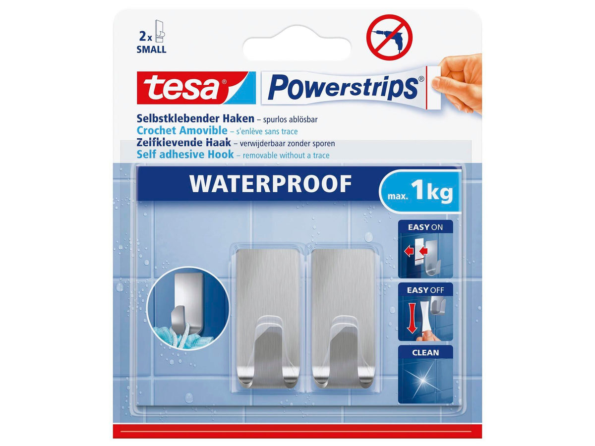 Tesa Powerstrips handdoekhaakje afgerond 4,5cm 1kg inox 2 stuks
