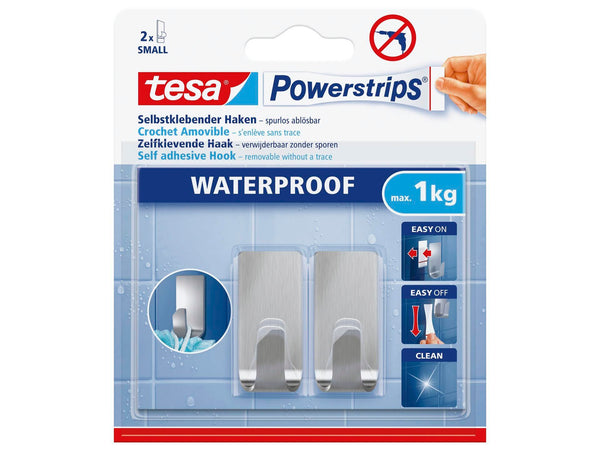 Tesa Powerstrips handdoekhaakje afgerond 4,5cm 1kg inox 2 stuks