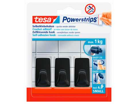 Tesa Powerstrips zelfklevende haak S rechthoekig 3,9cm 1kg zwart 3 stuks