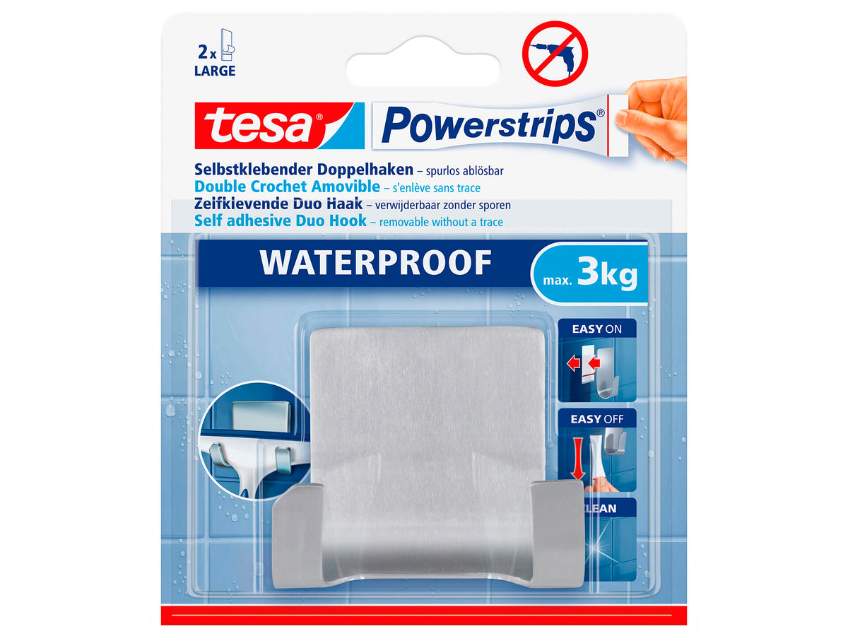 Tesa Powerstrips zelfklevende haak dubbel 14cm 3kg inox