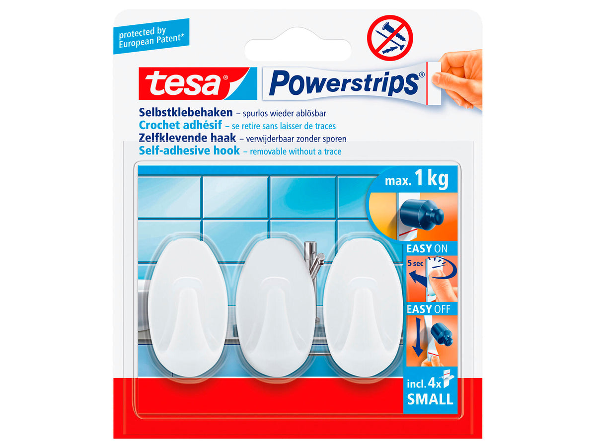 Tesa Powerstrips zelfklevende haak ovaal 4cm 1kg wit 3 stuks