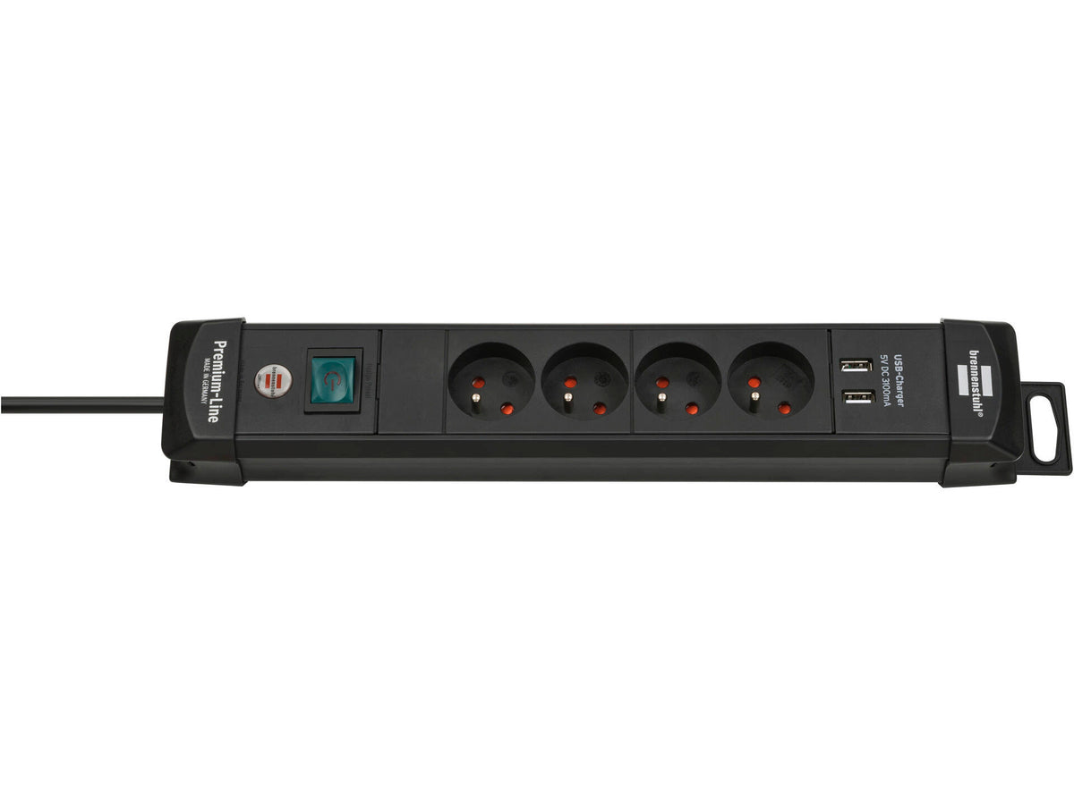 Brennenstuhl Premium-Line stekkerdoos 4x met USB-poorten, schakelaar en kabel 1,5m zwart