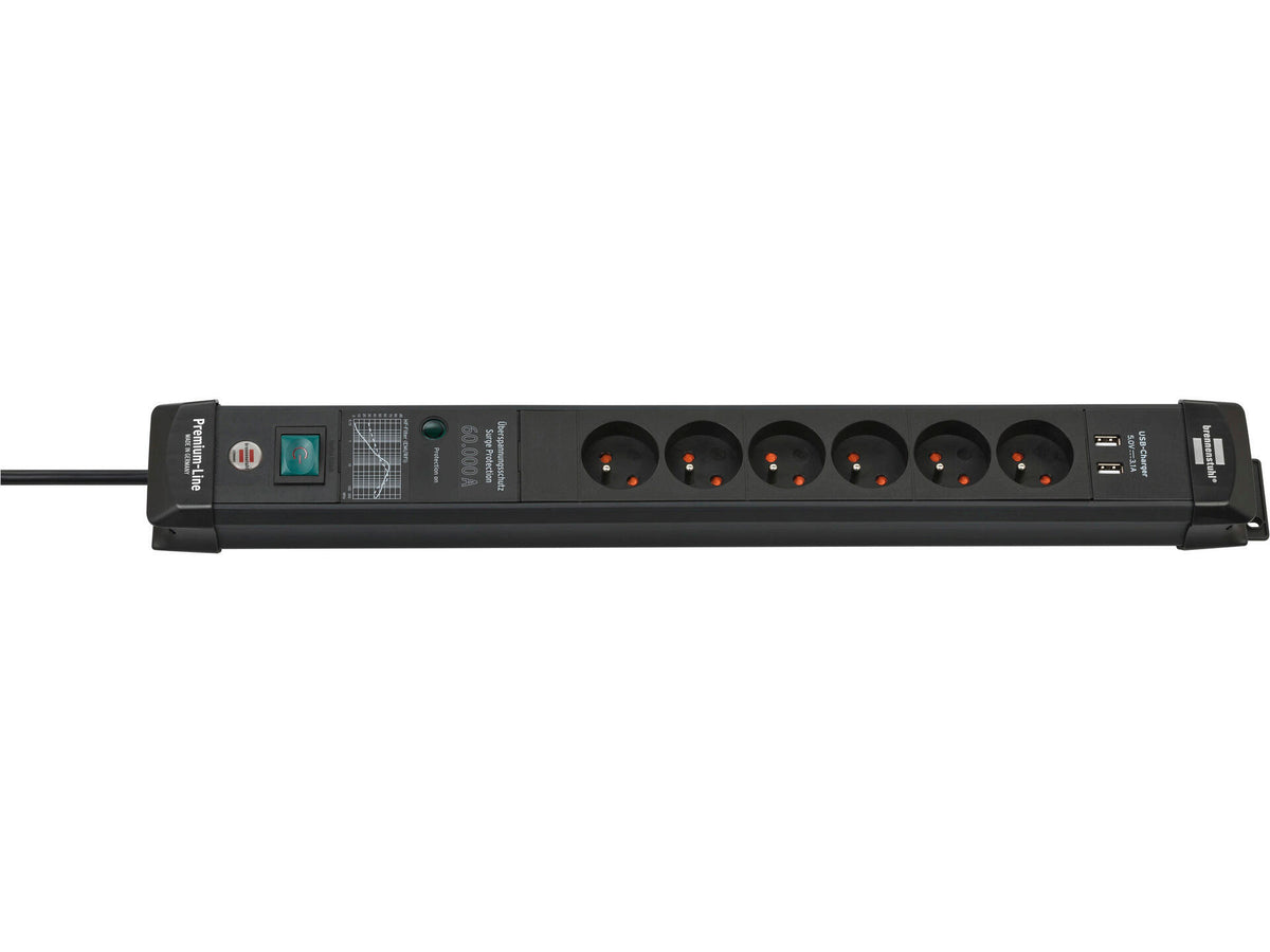Brennenstuhl Premium-Line stekkerdoos 6x met USB-poorten, schakelaar en kabel 3m zwart