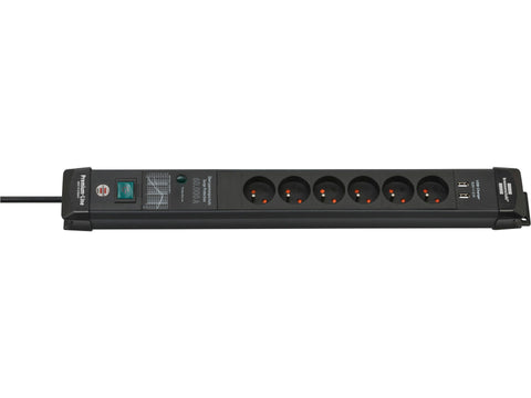 Brennenstuhl Premium-Line stekkerdoos 6x met USB-poorten, schakelaar en kabel 3m zwart