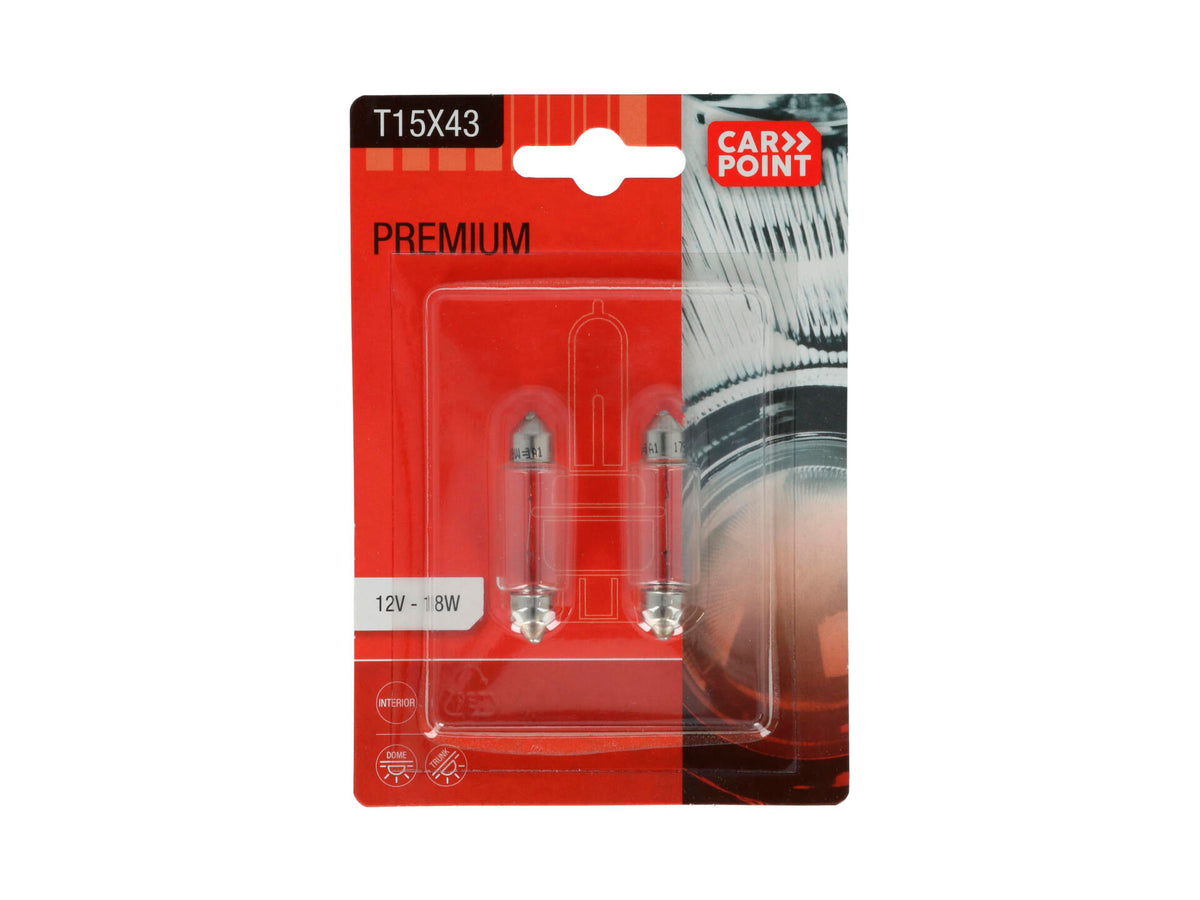 Carpoint Premium gloeilamp 12V T15x43 2 stuks