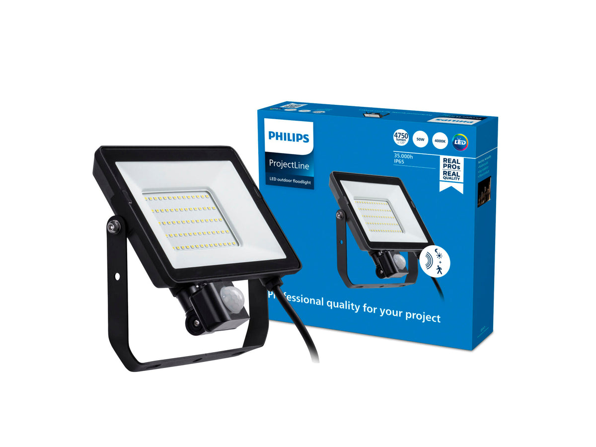 Philips ProjectLine LED straler 50W met bewegingssensor koud wit zwart