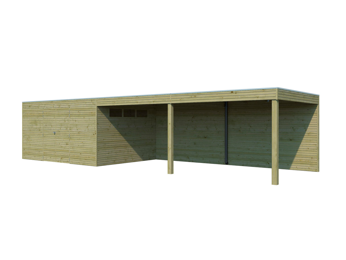 Woodlands QB III houten tuinhuis 420x300x216 cm hout geïmpregneerd + extensie 600cm