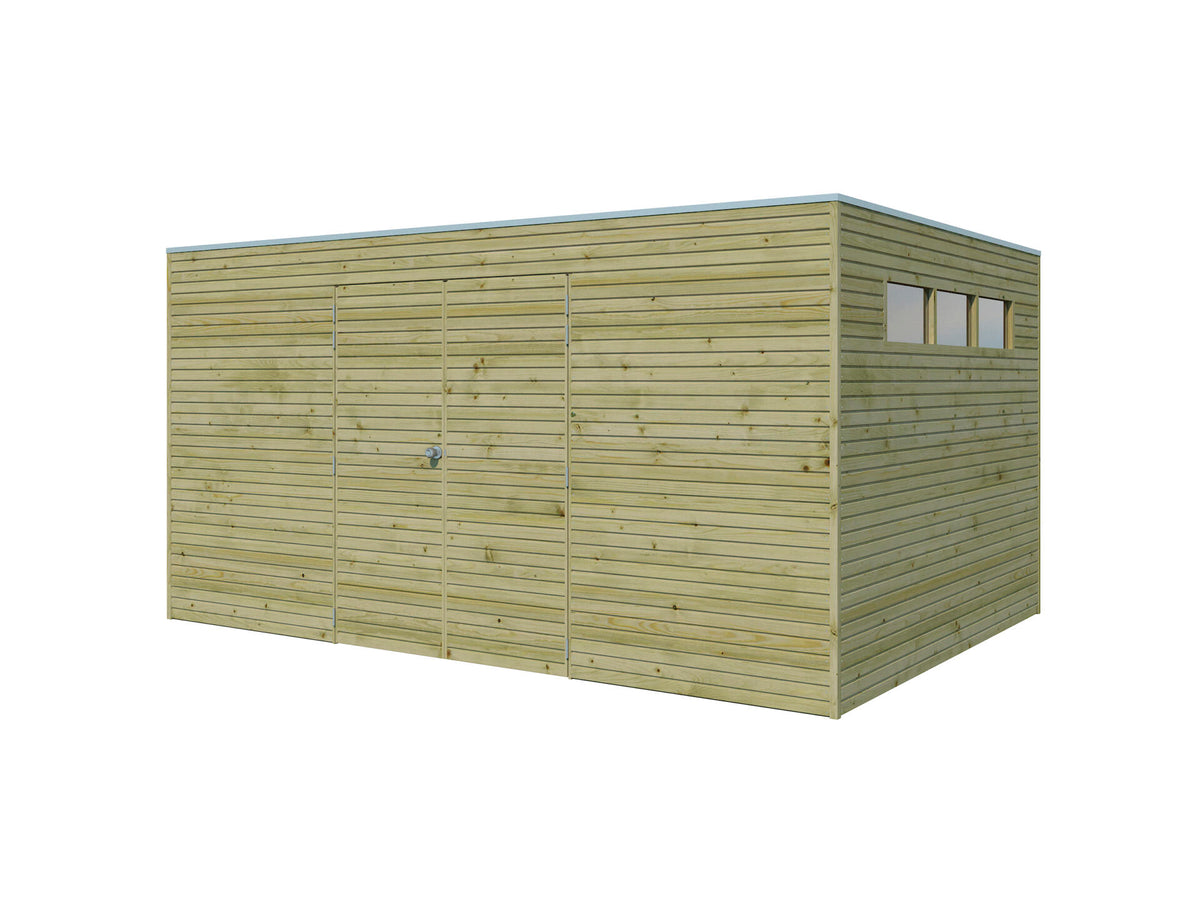 Woodlands QB III houten tuinhuis 420x300x216 cm met dubbele deur hout geïmpregneerd
