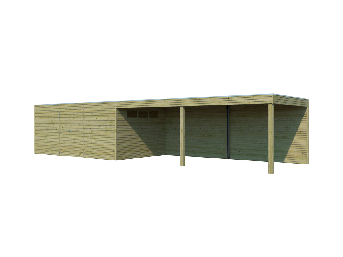 Woodlands QB IV houten tuinhuis 510x300x216 cm hout geïmpregneerd + extensie 600cm