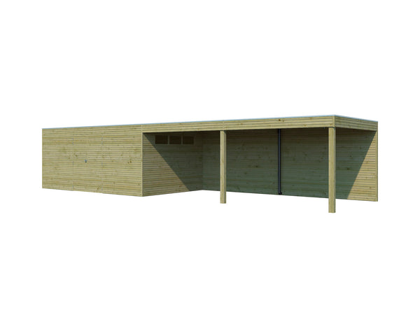 Woodlands QB IV houten tuinhuis 510x300x216 cm hout geïmpregneerd + extensie 600cm