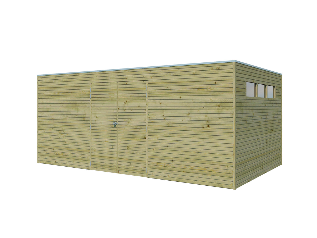 Woodlands QB IV houten tuinhuis 510x300x216 cm met dubbele deur hout geïmpregneerd