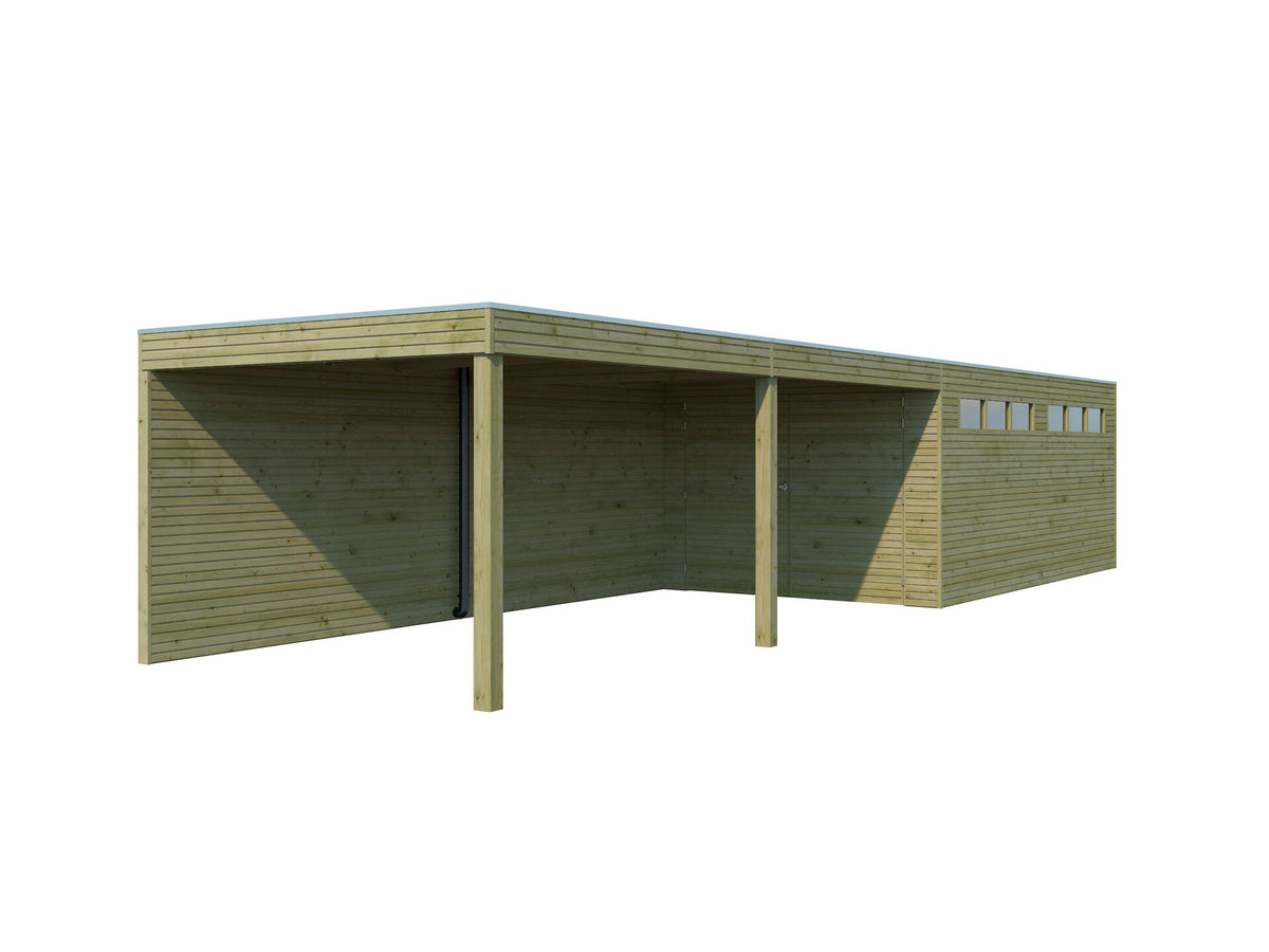 Woodlands QB garage 300x510x216 cm + extensie 600cm hout geïmpregneerd