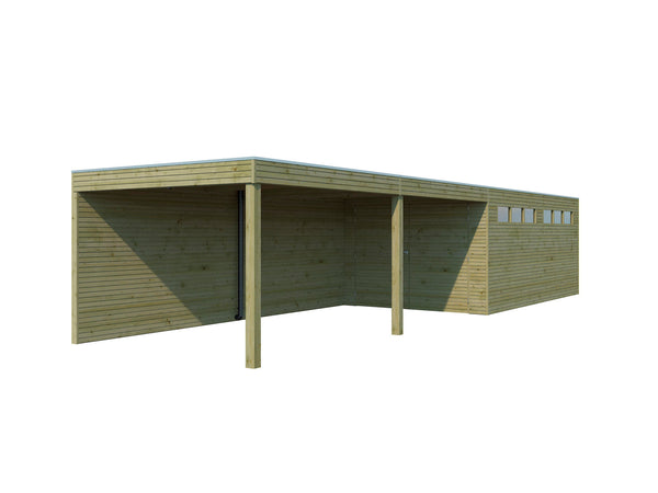 Woodlands QB garage 300x510x216 cm + extensie 600cm hout geïmpregneerd