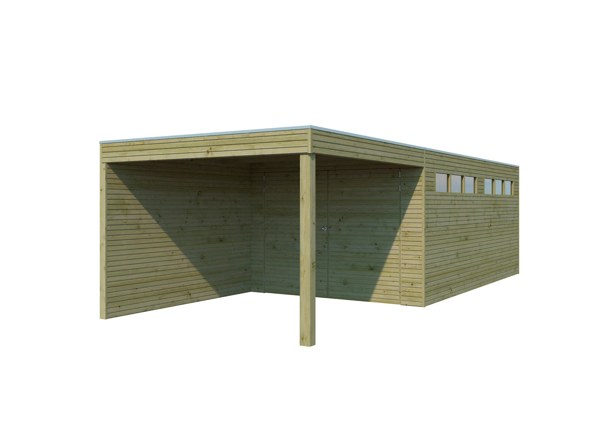 Woodlands QB garage 300x510x216cm + extensie 300cm hout geïmpregneerd